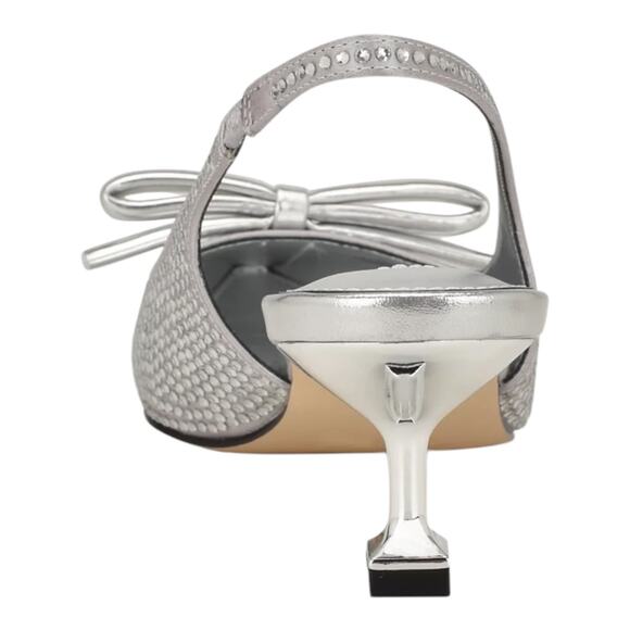 Nine West Women's Wunder Embellished Slingback Kitten Heel Pumps Silver Size 6 - Picture 3 of 5
